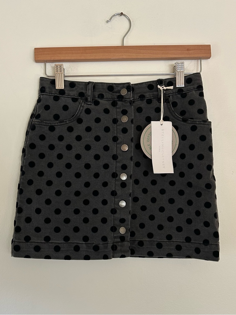 NWT Stella McCartney Kids Black Polka Dot Denim Mini Skirt Size 12 Girls
